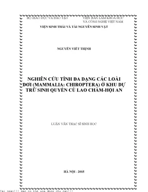 Nghiên cứu tính đa dạng các loài dơi mammalia chiroptera ở khu dự trữ sinh quyển cù lao chàm hội an
