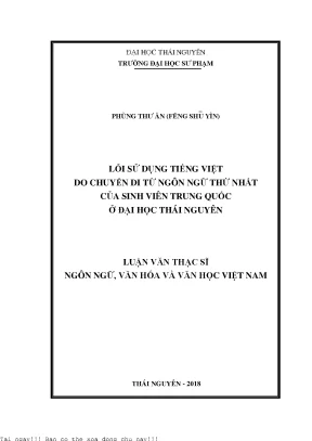 Lỗi sử dụng tiếng việt do chuyển di từ ngôn ngữ thứ nhất của sinh viên trung quốc ở đại học thái nguyên