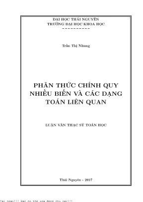 Phân thức chính quy nhiều biến và các dạng toán liên quan