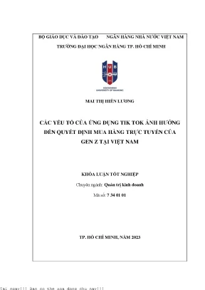 Các yếu tố của ứng dụng tik tok ảnh hưởng đến quyết định mua hàng trực tuyến của genz tại việt nam 2023