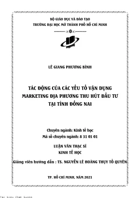 Tác động các yếu tố vận dụng marketing địa phương thu hút đầu tư tại tỉnh đồng nai