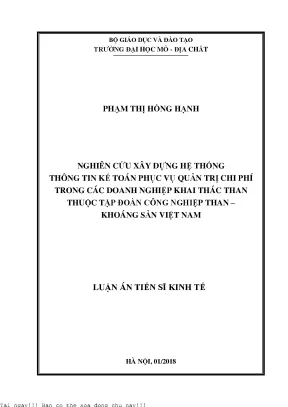Nghiên cứu xây dựng hệ thống thông tin kế toán phục vụ quản trị chi phí trong các doanh nghiệp khai thác than thuộc tập đoàn công nghiệp than khoáng sản việt nam