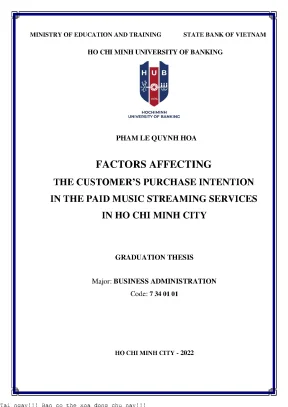 Factors affecting purchase intention in the paid music streaming services in ho chi minh city 2022