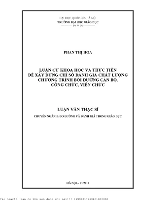 Luận cứ khoa học và thực tiễn để xây dựng chỉ số đánh giá chất lượng chương trình bồi dưỡng cán bộ công chức viên chức