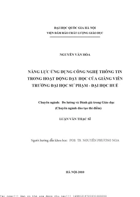 Năng lực ứng dụng công nghệ thông tin trong hoạt động dạy học của giảng viên trường đại học sư phạm đại học huế
