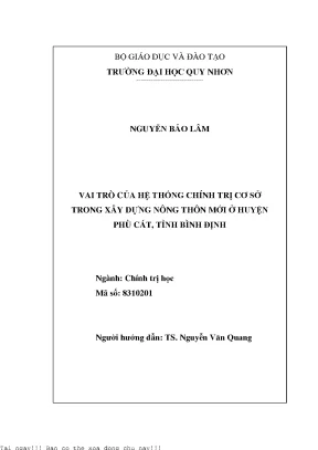 Vai trò của hệ thống chính trị cơ sở trong xây dựng nông thôn mới ở huyện phù cát tỉnh bình định