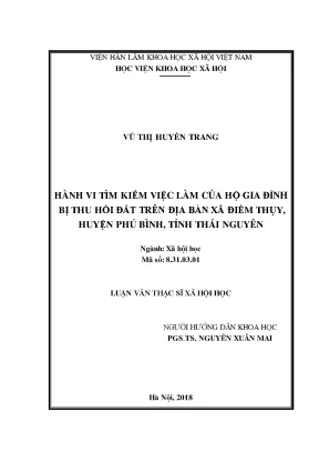 Hành vi tìm kiếm việc làm của hộ gia đình bị thu hồi đất trên địa bàn xã điềm thụy huyện phú bình tỉnh thái nguyên