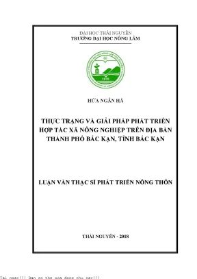 Thực trạng và giải pháp phát triển hợp tác xã nông nghiệp trên địa bàn thành phố bắc kạn tỉnh bắc kạn