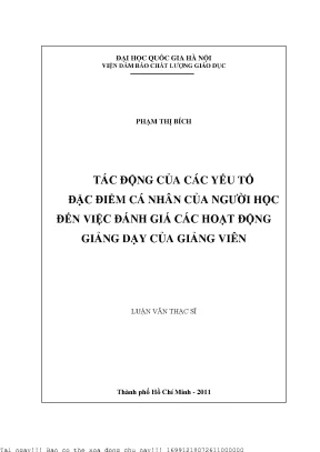 Tác động của các yếu tố đặc điểm cá nhân của người học đến việc đánh giá các hoạt động giảng dạy của giảng viên