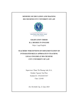 Teachers perceptions of implementation of integrated skills approach in teaching legal english at ho chi minh city university of law