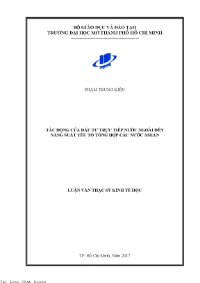Tác động của đầu tư trực tiếp nước ngoài đến năng suất yếu tố tổng hợp các nước asean