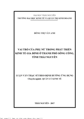 Vai trò của phụ nữ trong phát triển kinh tế gia đình ở thành phố sông công tỉnh thái nguyên