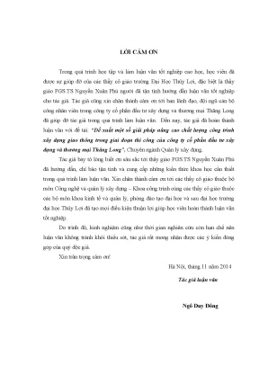 Đề xuất một số giải pháp nâng cao chất lượng công trình xây dựng giao thông trong giai đoạn thi công của công ty cổ phần đầu tư xây dựng và thương mại thăng long