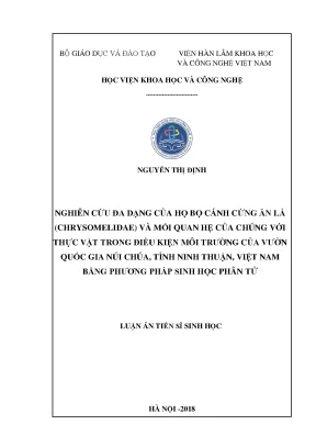 Nghiên cứu đa dạng của họ bọ cánh cứng ăn lá chrysomelidae và mối qjuan hệ của chúng với thực vật trong điều kiện môi trường vườn quốc gia núi chúa tỉnh ninh thuận bằng phương pháp sinh học phân tử