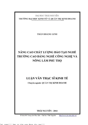 Nâng cao chất lượng đào tạo nghề trường cao đẳng nghề công nghệ và nông lâm phú thọ