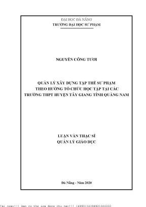 Quản lý xây dựng tập thể sư phạm theo hướng tổ chức học tập tại các trường thpt huyện tây giang tỉnh quảng nam