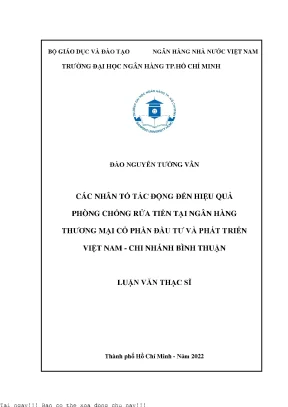 Các nhân tố tác động đến hiệu quả phòng chống rửa tiền tại ngân hàng thương mại cổ phần đầu tư và phát triển việt nam chi nhánh bình thuận 2022