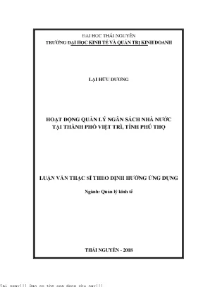 Hoạt động quản lý ngân sách nhà nước tại thành phố việt trì tỉnh phú thọ