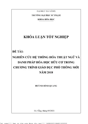 Nghiên cứu hệ thống hóa thuật ngữ và danh pháp hóa học hữu cơ trong chương trình giáo dục phổ thông mới năm 2018