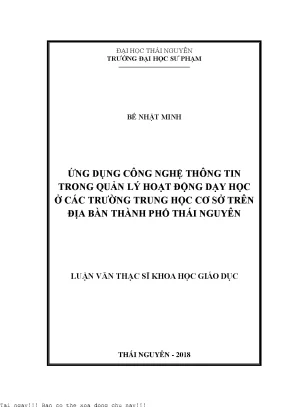 Ứng dụng công nghệ thông tin trong quản lý hoạt động dạy học ở các trường trung học cơ sở trên địa bàn thành phố thái nguyên