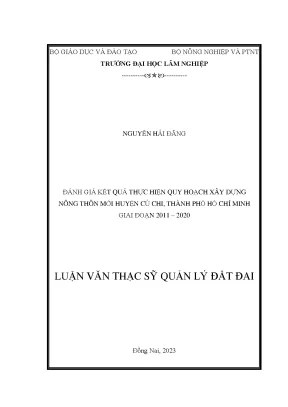 Đánh giá kết quả thực hiện quy hoạch xây dựng nông thôn mới huyện củ chi thành phố hồ chí minh giai đoạn 2011 2020