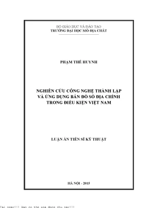 Nghiên cứu công nghệ thành lập và ứng dụng bản đồ số địa chính trong điều kiện việt nam