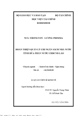 Hoàn thiện quản lý chi ngân sách nhà nước tỉnh hủa phăn nước chdcnd lào