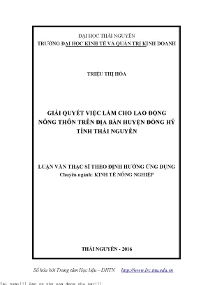Giải quyết việc làm cho lao động nông thôn trên địa bàn huyện đồng hỷ tỉnh thái nguyên