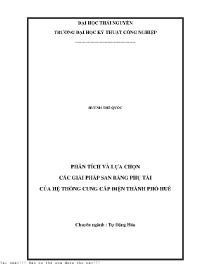 Phân tich và lựa chọn các giải pháp san bằng phụ tải của hệ thống cung cấp điện thành phố huế