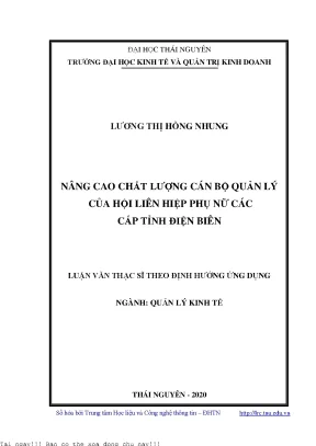 Nâng cao chất lượng cán bộ quản lý của hội liên hiệp phụ nữ các cấp tỉnh điện biên