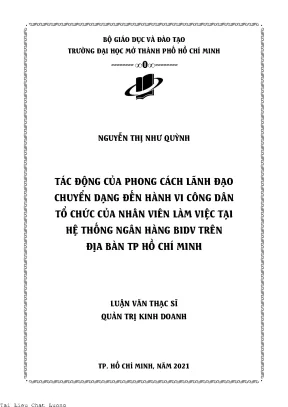 Tác động của phong cách lãnh đạo chuyển dạng đến hành vi công dân tổ chức của nhân viên làm việc tại hệ thống ngân hàng bidv trên địa bàn tp hồ chí minh