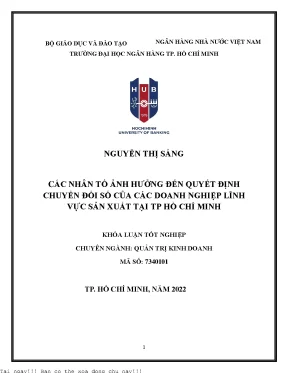 Các nhân tố ảnh hưởng đến quyết định chuyển đổi số của các doanh nghiệp lĩnh vực sản xuất tại tp hcm 2022
