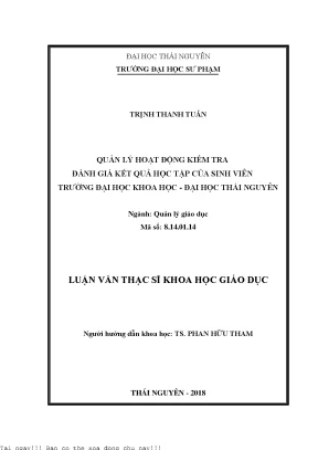 Quản lý hoạt động kiểm tra đánh giá kết quả học tập của sinh viên trường đại học khoa học đại học thái nguyên