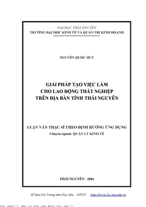 Giải pháp tạo việc làm cho lao động thất nghiệp trên địa bàn tỉnh thái nguyên