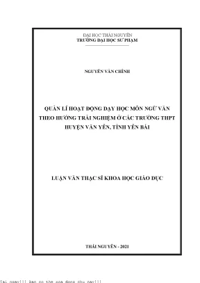Quản lí hoạt động dạy học môn ngữ văn theo hướng trải nghiệm ở các trường trung học phổ thông huyện văn yên tỉnh yên bái