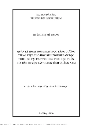 Quản lý hoạt động dạy học tăng cường tiếng việt cho học sinh người dân tộc thiểu số tại các trường tiểu học trên địa bàn huyện tây giang tỉnh quảng nam