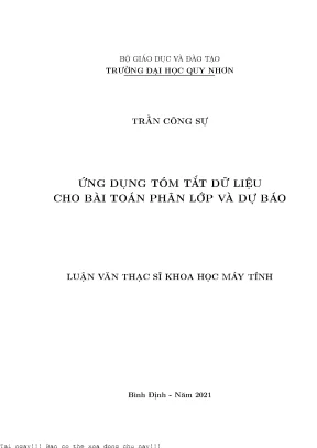 Ứng dụng tóm tắt dữ liệu cho bài toán phân lớp và dự báo