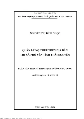Quản lý nợ thuế trên địa bàn thị xã phổ yên tỉnh thái nguyên