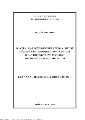 Quản lý hoạt động đánh giá kết quả học tập môn ngữ văn theo định hướng năng lực ở các trường trung học cơ sở thành phố lào cai tỉnh lào cai