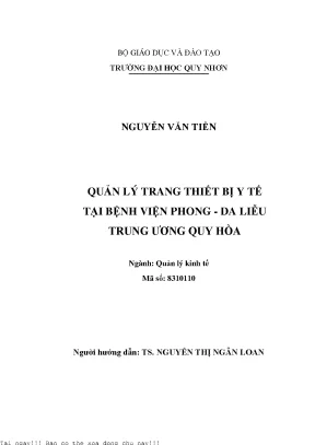 Quản lý trang thiết bị y tế tại bệnh viện phong da liễu trung ương quy hòa