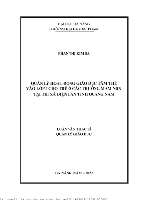 Quản lý hoạt động giáo dục tâm thế vào lớp 1 cho trẻ ở các trường mầm non tại thị xã điện bàn tỉnh quảng nam