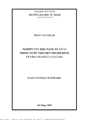 Nghiên cứu khả năng xử lý cr trong nước thải dệt nhuộm bằng vi tảo chlorella vulgaris