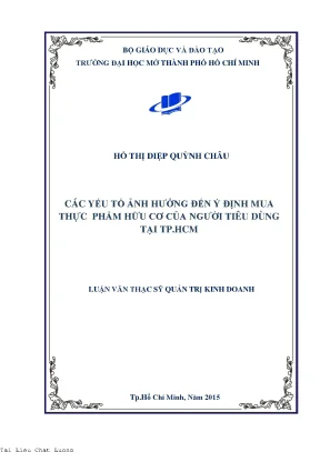 Các yếu tố ảnh hưởng đến ý định mua thực phẩm hữu cơ của người tiêu dùng tại thành phố hồ chí minh