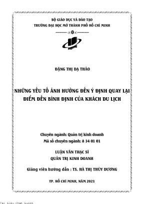 Những yếu tố ảnh hướng đến ý định quay lại điểm đến bình định của khách du lịch
