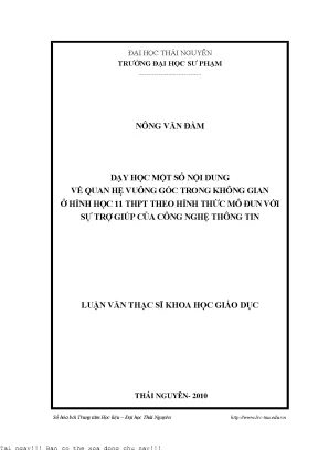 Dạy học một số nội dung về quan hệ vuông góc trong không gian ở hình học 11 thpt theo hình thức mô đun với sự trợ giúp của cntt