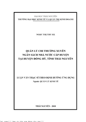 Quản lý chi thường xuyên ngân sách nhà nước cấp huyện tại huyện đồng hỷ tỉnh thái nguyên