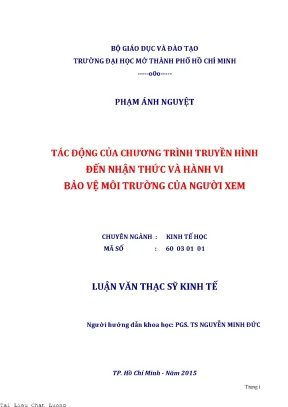 Tác động của chương trình truyền hình đến nhận thức và hành vi bảo vệ môi trường của người xem