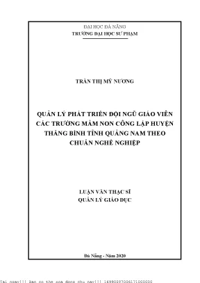 Quản lý phát triển đội ngũ giáo viên các trường mầm non công lập huyện thăng bình tỉnh quảng nam theo chuẩn nghề nghiệp