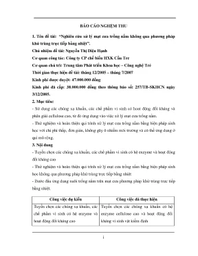 Nghiên cứu xử lý mạt cưa trồng nấm không qua phương pháp khử trùng trực tiếp bằng nhiệt