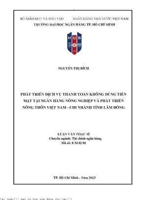 Phát triển dịch vụ thanh toán không dùng tiền mặt tại ngân hàng nông nghiệp và phát triển nông thôn việt nam chi nhánh lâm đồng 2022